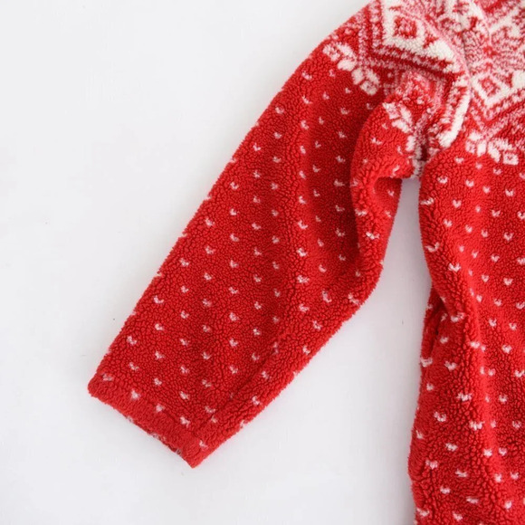 Vintage Norther Reflections Red & Cream Winter Design Fleece Zip Up Sweater Med - Picture 9 of 13